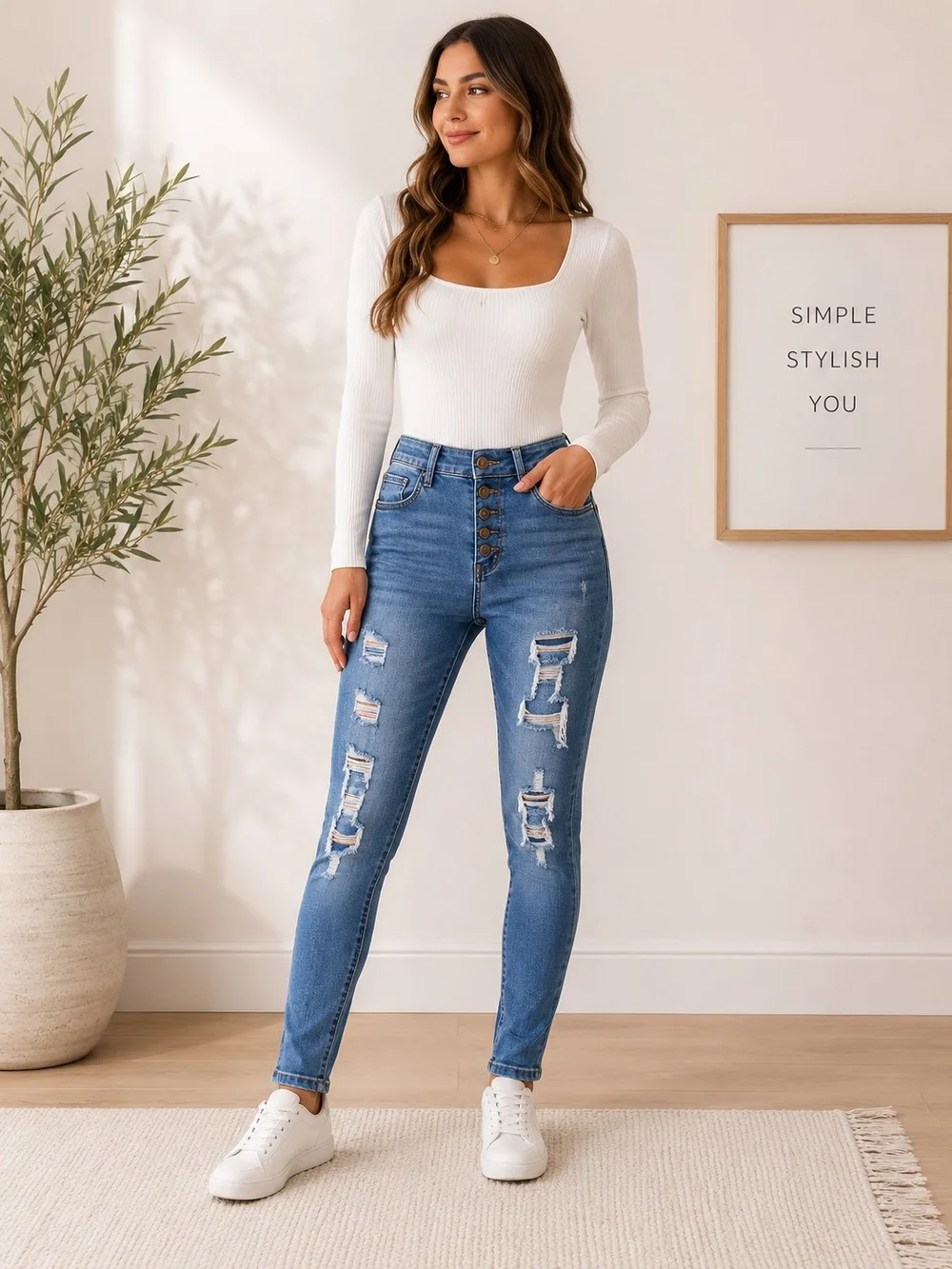 No Boundaries Mid Rise Distressed Skinny Jeans Size 1 Stretch Denim Button Fly